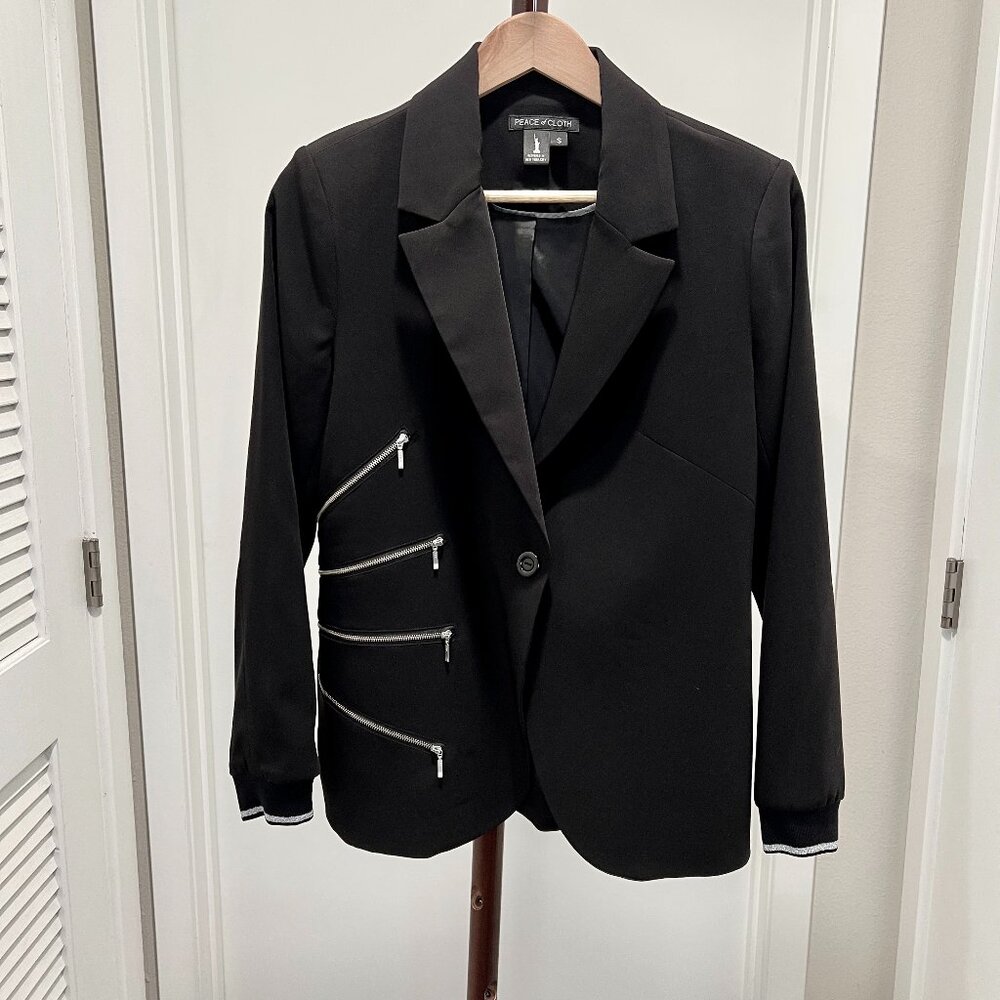 Peace of Cloth - One Button Blazer with Zipper Detail Size Small - Black